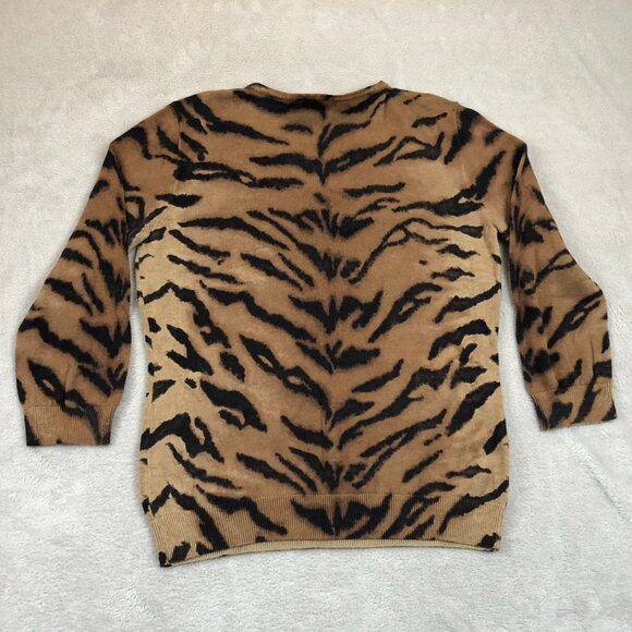 Chaps Womens Knit Sweater Large Brown Tiger Keyhole Neck 100% Cotton Preppy - Picture 10 of 12